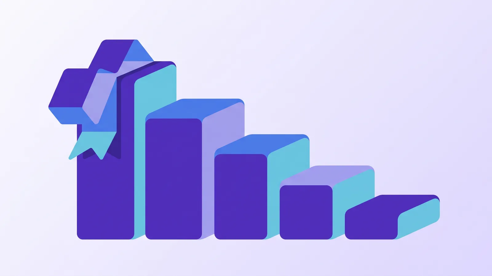 Five blocks descend in height like a staircase with a small ribbon marker on the tallest step