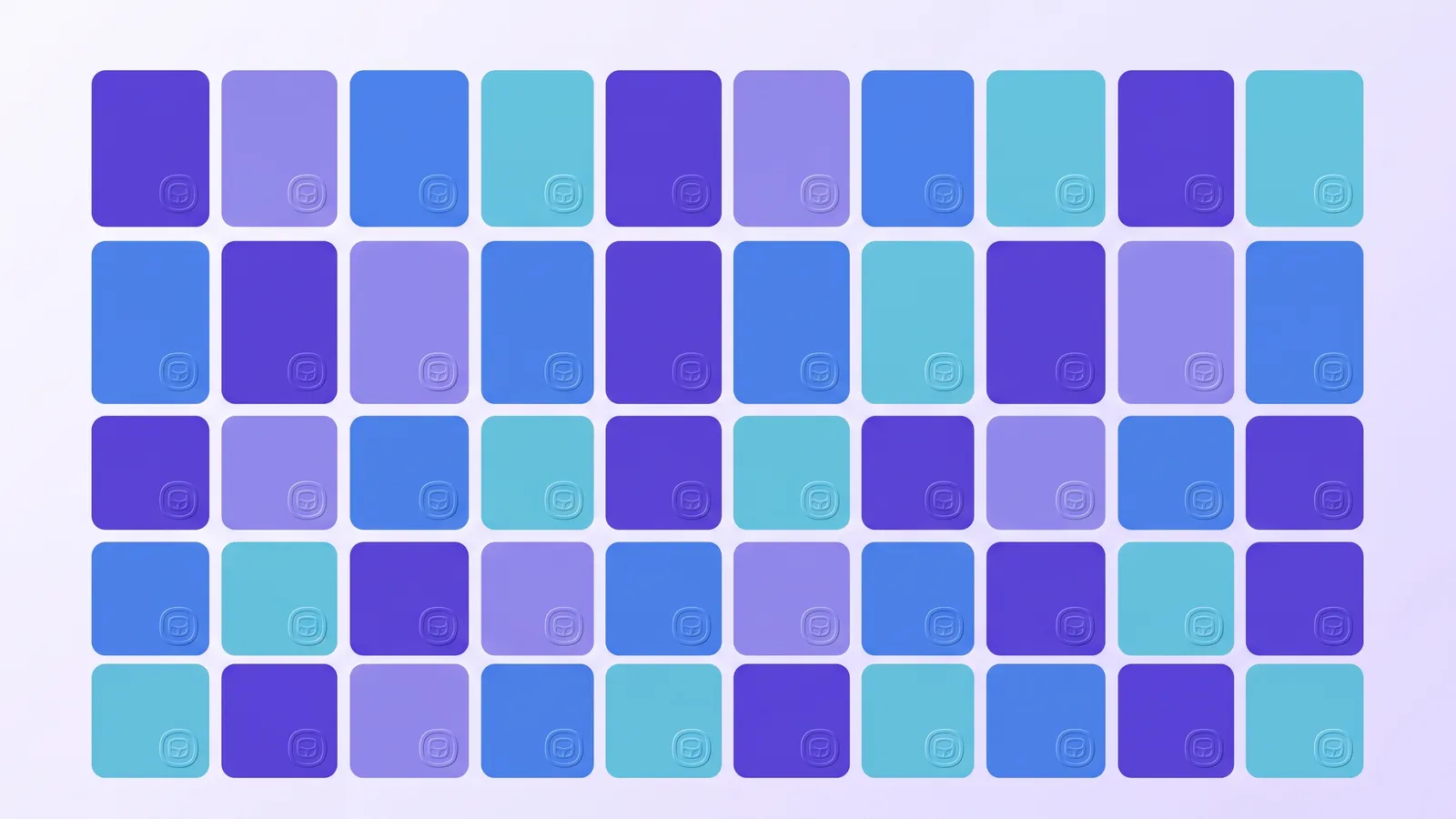 An even grid of cards, each carrying the same small embossed seal, with no unmarked cards