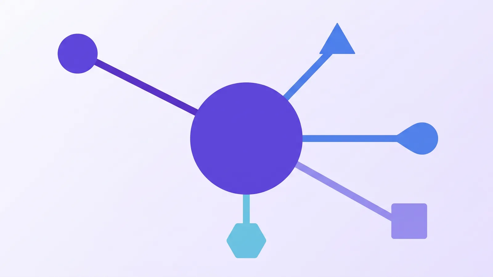 A central hub with five spokes, each ending in a differently shaped token