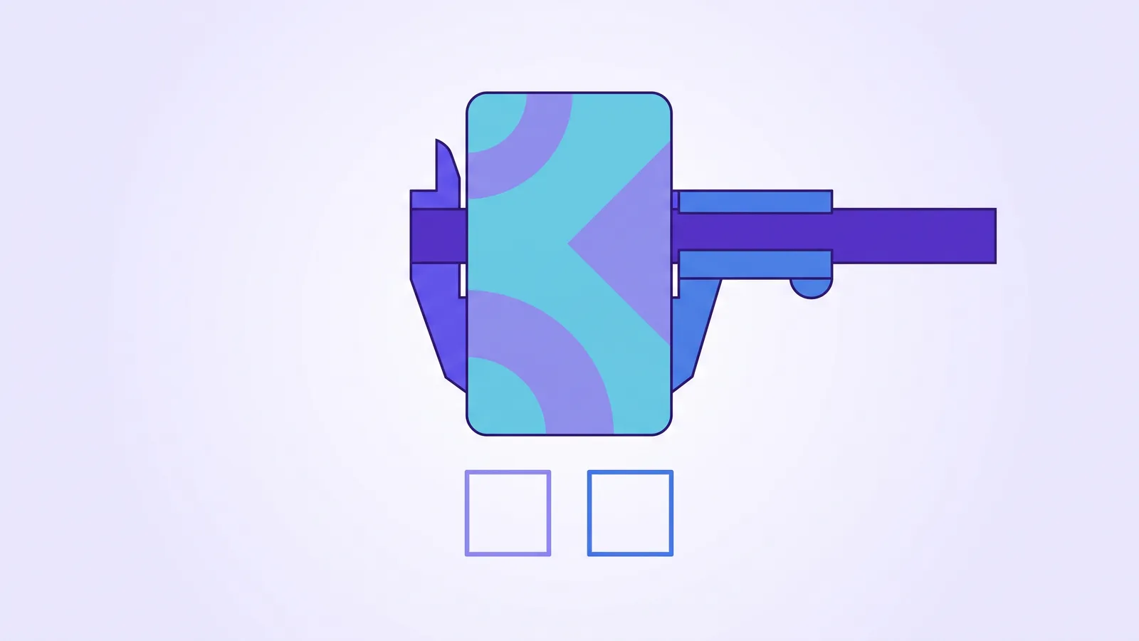 A card held between two calipers closing on its edges, resolving to one of two positions