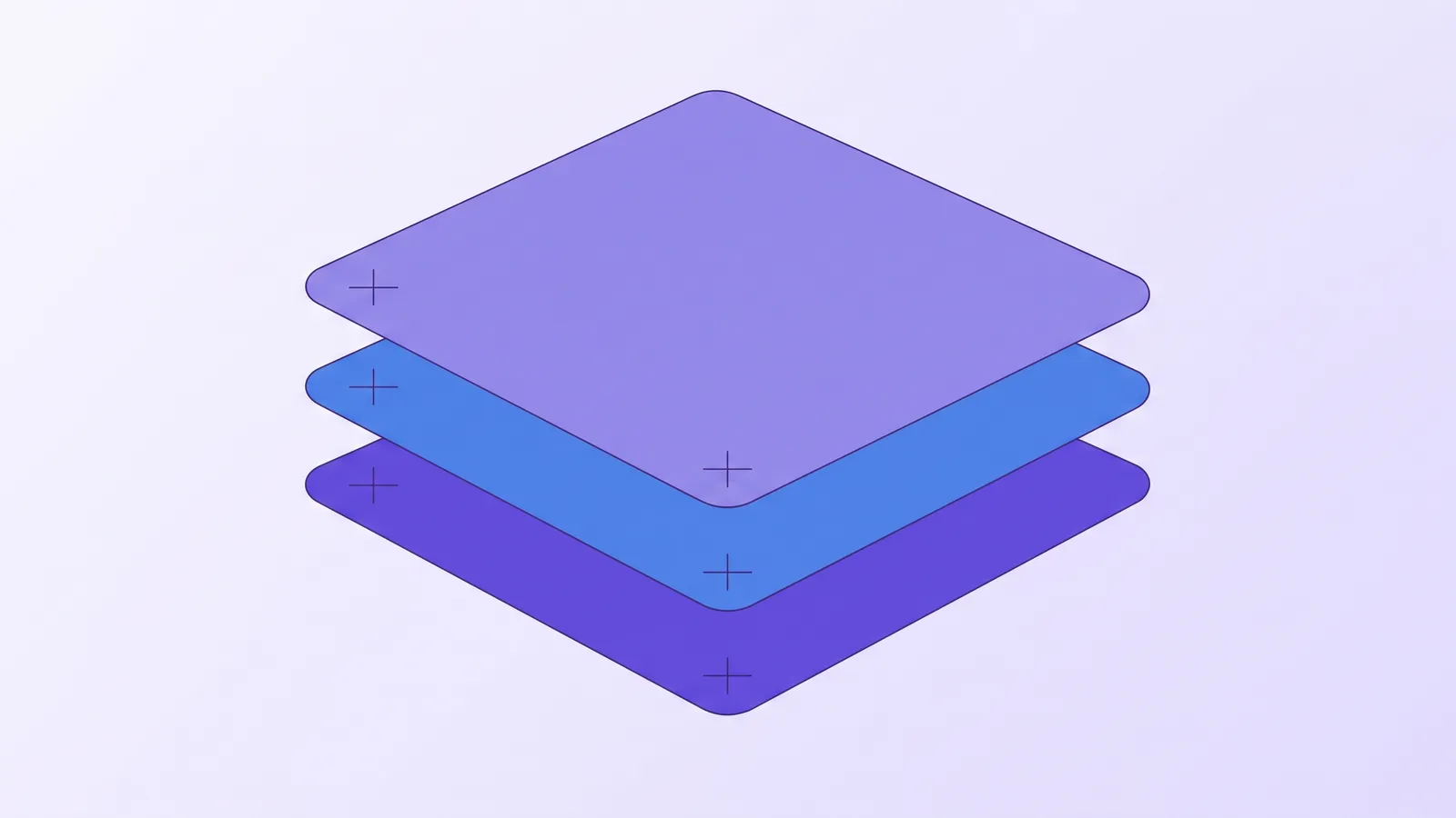 Three translucent layers settle into exact registration with their alignment marks meeting